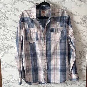 Levi's M Blue/White Mens Stripe Button Down Shirt
